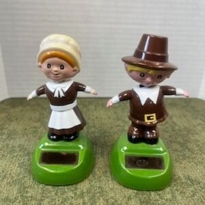 Solar Dancing Pilgrim Boy and Girl Figures Thanksgiving Harvest Decor 2013 FSG